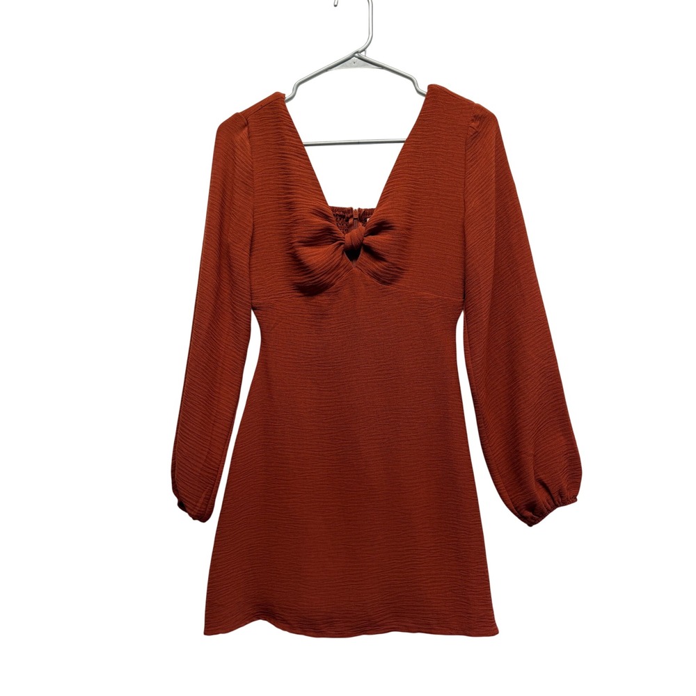 Altar'd State Mini Dress Front Bow Smocked Back XS Rust Orange‎ Women Knit